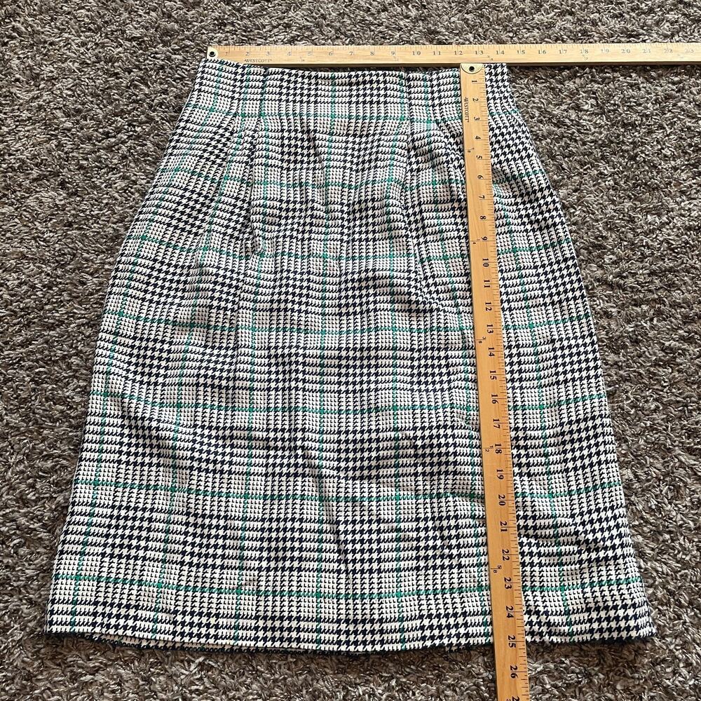 Vintage Midi Skirt Size 12 Black White Green Houndstooth Preppy Academia 80s 90s - Picture 15 of 16